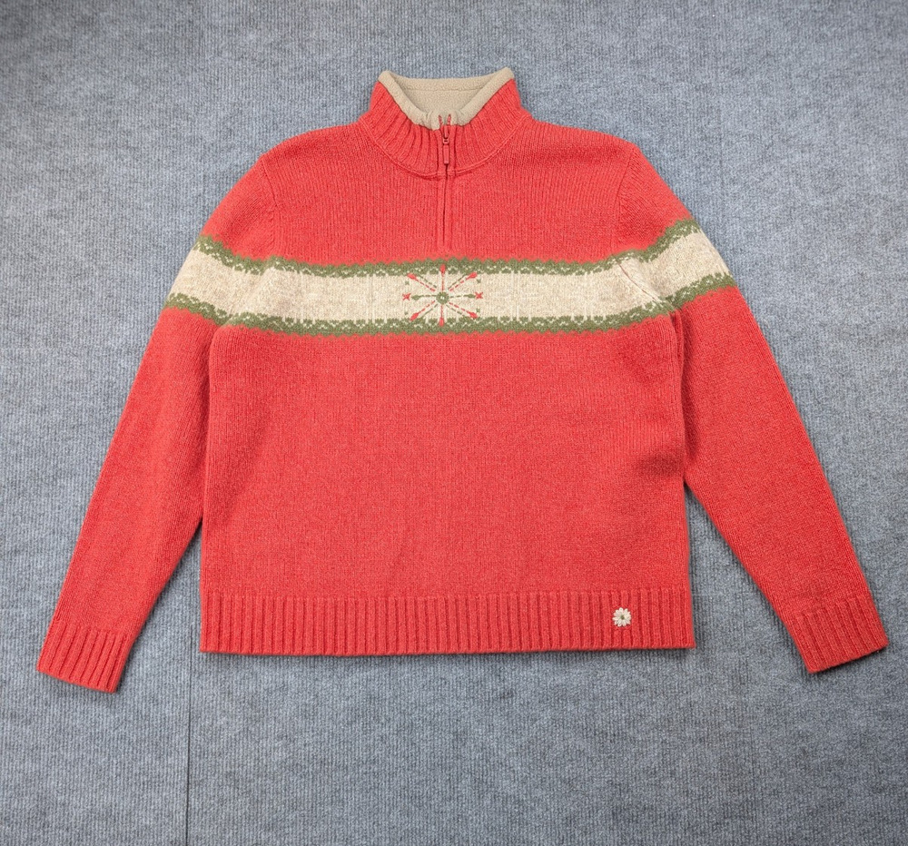 Woolrich Sweater Womens Large Lambswool Nordic Fair Isle 1/4 Zip Orange Western